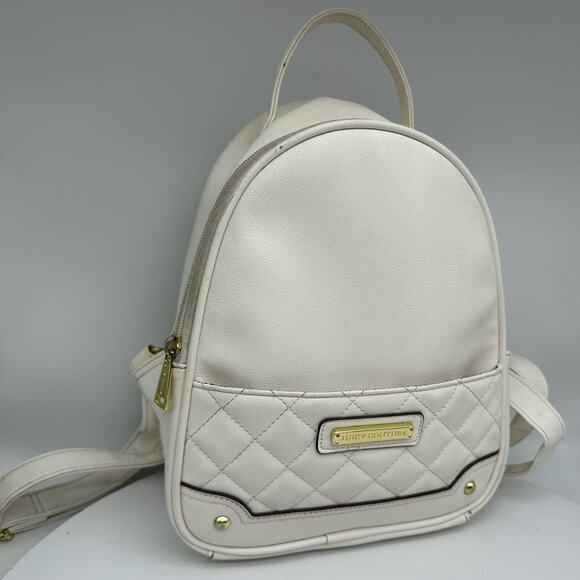 Juicy Couture Medium All White Vegan Leather Backpack Quilted Front Gold Accents - Picture 2 of 12